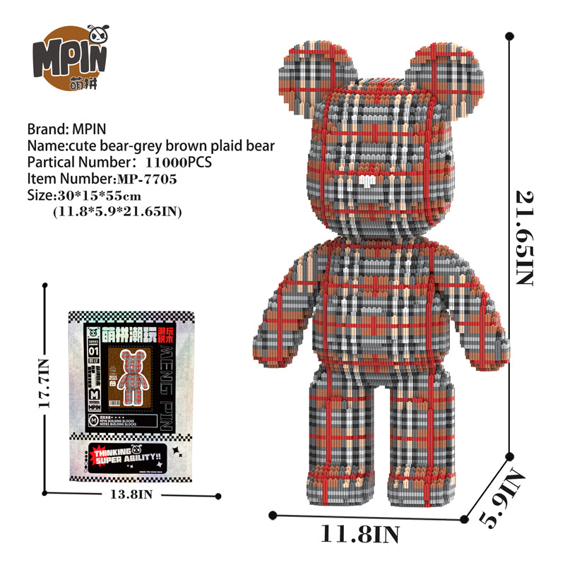 Grey Brown Plaid Bear 7705