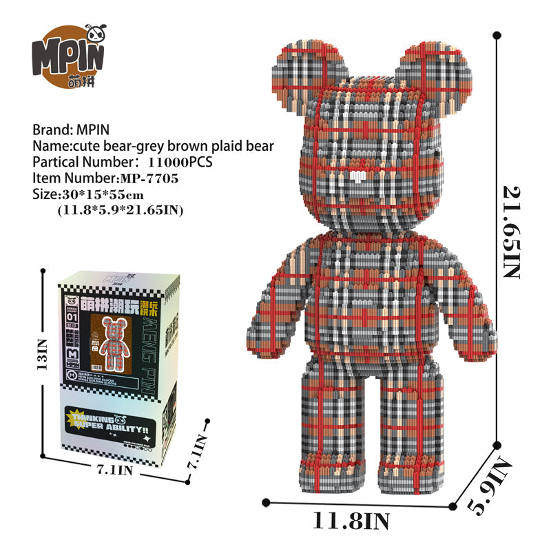 Grey Brown Plaid Bear 7705