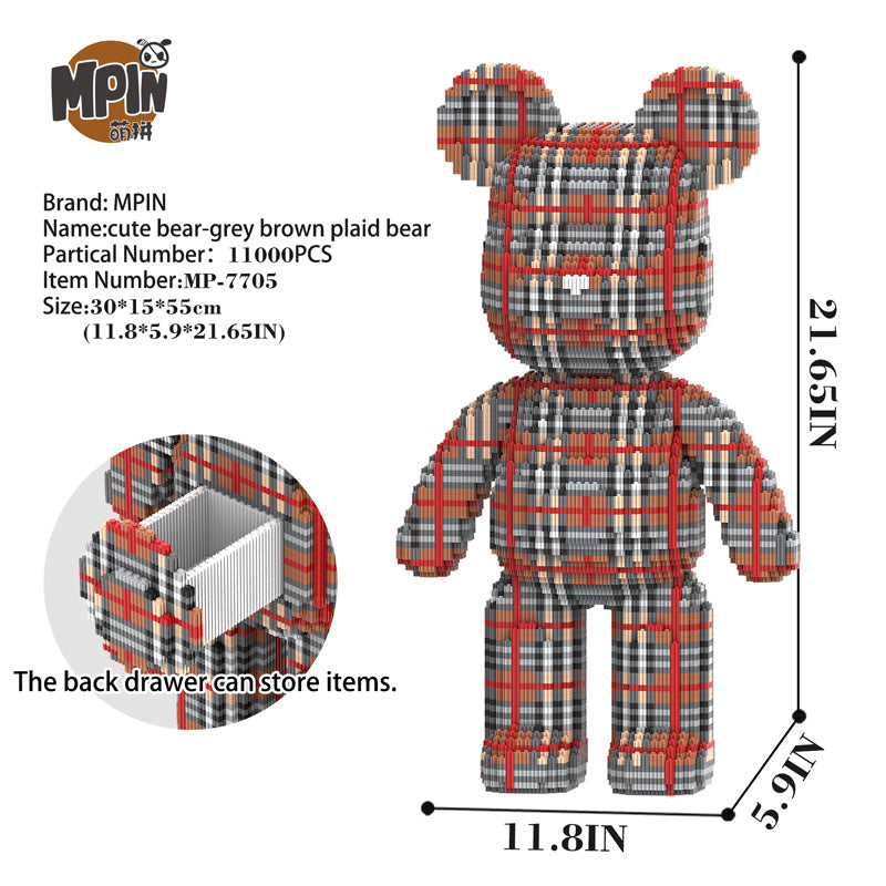 Grey Brown Plaid Bear 7705