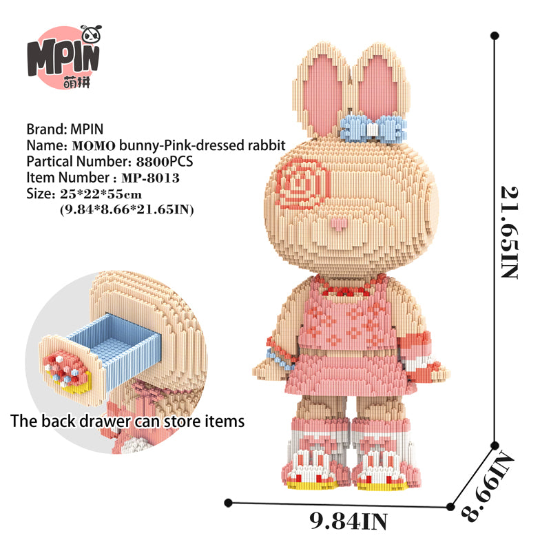 MOMO Bunny-Pink Dressed Rabbit Building Block Set 8013